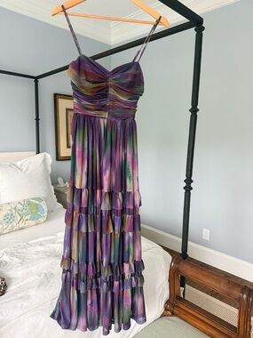 Aqua Purple Multi-Color Tiered Maxi Dress with Spaghetti Straps